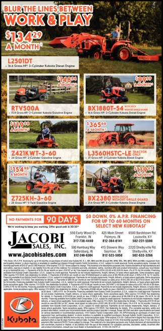 No Payments For 90 Days, Jacobi Sales, Inc, Palmyra, IN